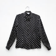 90’s Vintage Silk Zip-up Blouse, Black and Cream Polka-Dots. Fitted Jacket, Collar. Tracy M. 100% Silk, Womens Medium.