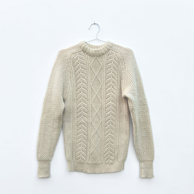 ◎ Vintage wool 100% Fisherman knit cream 100-308-220-000-000-004-01-