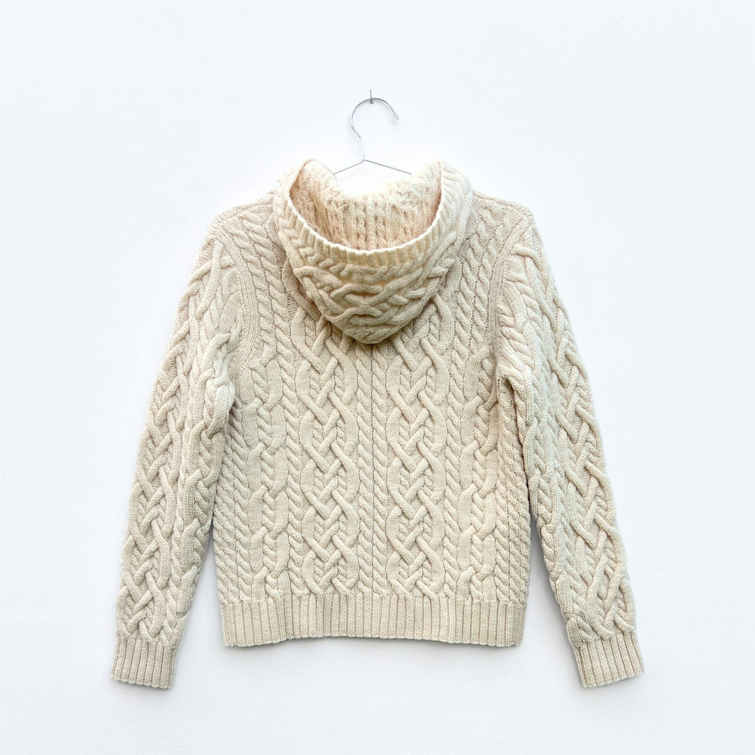 Vintage Jones New York Sport Cable Knit Wool Sweater in Cream Fold and Fray