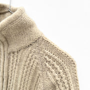 Close up of Shouler, Beige Wool Knit. Vintage Wool Cardigan Sweater. European Designed, Vintage Spanner, Womens Medium.