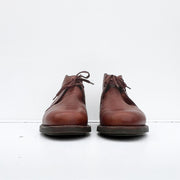 Front view of Lace-up Mahogany Brown Leather Chukka Desert Boots, Polo by Ralph Lauren, Men’s Size 12, 2 Eyelet, Brown Sole.