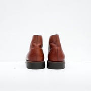 Back view of Lace-up Mahogany Brown Polo by Ralph Lauren Leather Chukka Desert Boots, Men’s Size 12, Brown Sole.