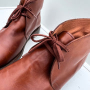 Close-up of Polo by Ralph Lauren Men's 12 Brown Leather Shoes with Brown Laces. Desert Boot.