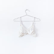 White Vintage Silk Bra/Bralette 40A. Soft Cup, V-Neck, Elastic Band with Seamed Cups. Vintage Clothing in Canada.