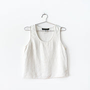 Harvé Benard by Benard Holtzman, Women’s 10, White Linen Sleeveless Top with Scoop Neckline, Straight Boxy Fit.