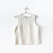 Back of Cream/White Linen Sleeveless Top. Harvé Benard by Benard Holtzman, Women’s 10. Vintage Clothing in Canada.