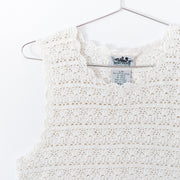 Close up of Vintage Northern Reflections 100% Cotton Crochet/Lace Sleeveless Shirt with Scoop Neckline and Scalloped Hems.