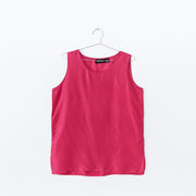 Vintage Paul Harris Silk Sleeveless Shirt in Magenta/Pink. Scoop Neck-line, Straight Fit, Women’s Large. Fold and Fray.