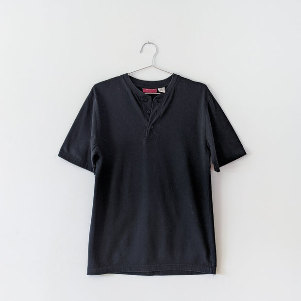 Vintage Black cotton three button henley t-shirt.