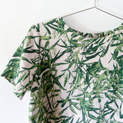 Massimo Dutti Linen Leaf Print Shirt, Short Sleeve Top, Cream Background Green Leaves. Women’s 10, Made in Portugal.