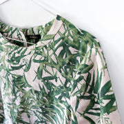 Massimo Dutti Linen Leaf Print Shirt, Short Sleeve Top, Cream Background Green Leaves. Women’s 10, Made in Portugal.