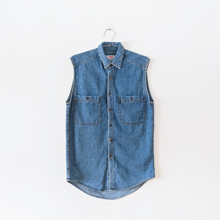 Sleeveless blue jean shirt hot sale