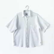 John P. White Button-up Short Sleeve Shirt, Bambaki Cotton, Made in Greece, Fabric with Ribbing. One Chest Pocket, Collar.