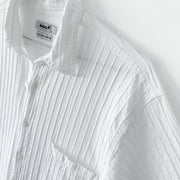 John P. White Shirt, Button-up Short Sleeve Shirt, Prewashed Bambaki Cotton, Made in Greece. Vertical Ribbed Striped Fabric.