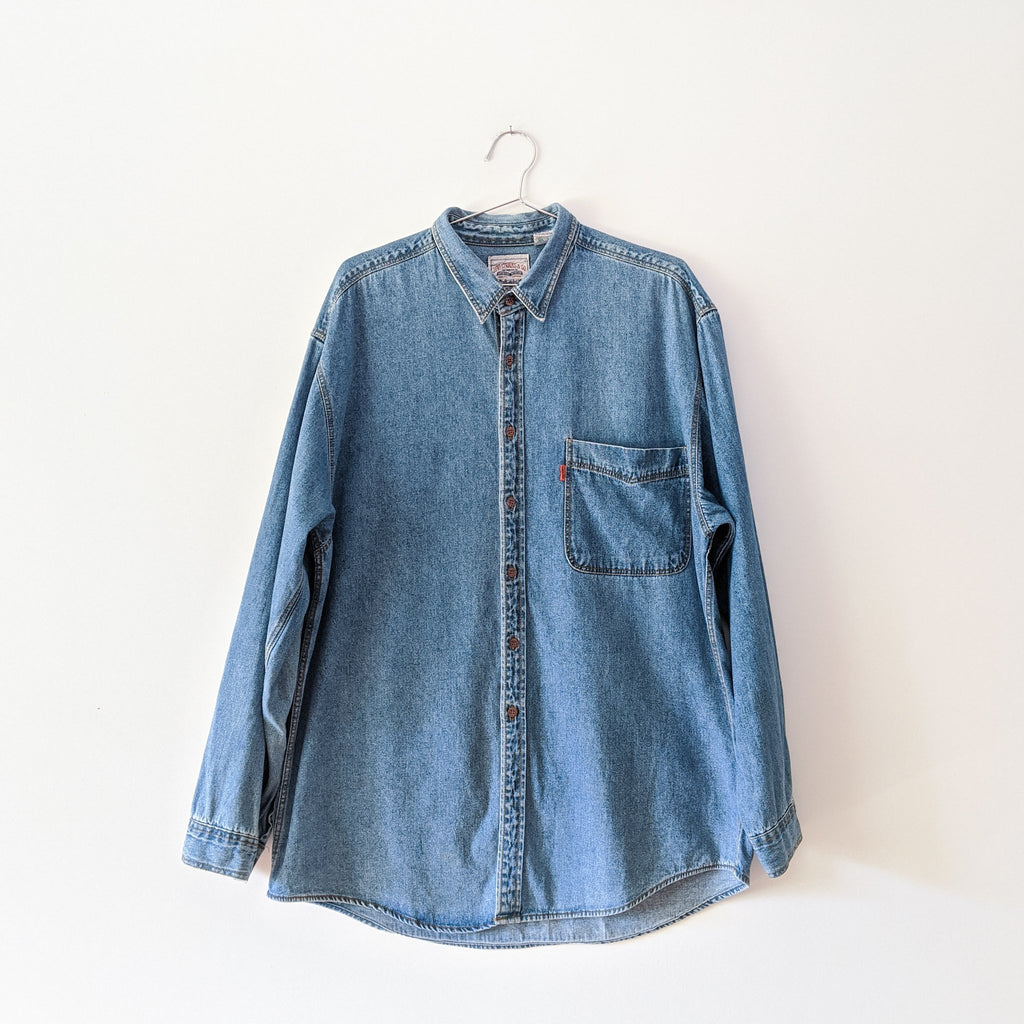 Vintage Levi s Blue Denim Button up Shirt Fold and Fray