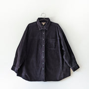 Cotton Ginny Plus Black Corduroy Button-up Shirt with Long Sleeves, Collar, Two Front Seams, Pocket.