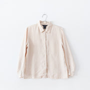 Vintage Linen Button-up Long Sleeve Shirt in Pale Yellow/Butter/Cream. Vintage Collared Shirt, Mantles Petite Women’s 12.