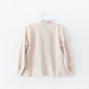 Vintage Linen Button-up Long Sleeve Shirt in Pale Yellow/Butter/Cream. Vintage Mantles Petite Women’s 12. Back of Shirt.