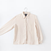 Vintage Linen Button-up Long Sleeve Shirt in Pale Yellow/Butter/Cream. Vintage Mantles Petite Women’s 12. Arm Sleeve Width.