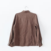 Brown Linen Button-up Long Sleeve Shirt, Back View. Vintage Concepts by Conrad C, Women’s 12, 100% Linen Shirt.