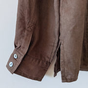 Sleeve Cuff with Mother of Pearl Buttons on Vintage Concepts by Conrad C, Button-up Brown Linen Shirt.