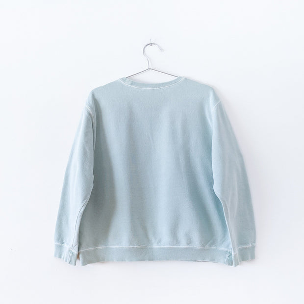 Back of Vintage Northern Reflections Crewneck Sweatshirt in Light Mint/Seafoam Green. Women's Petite Large, Made in Canada.