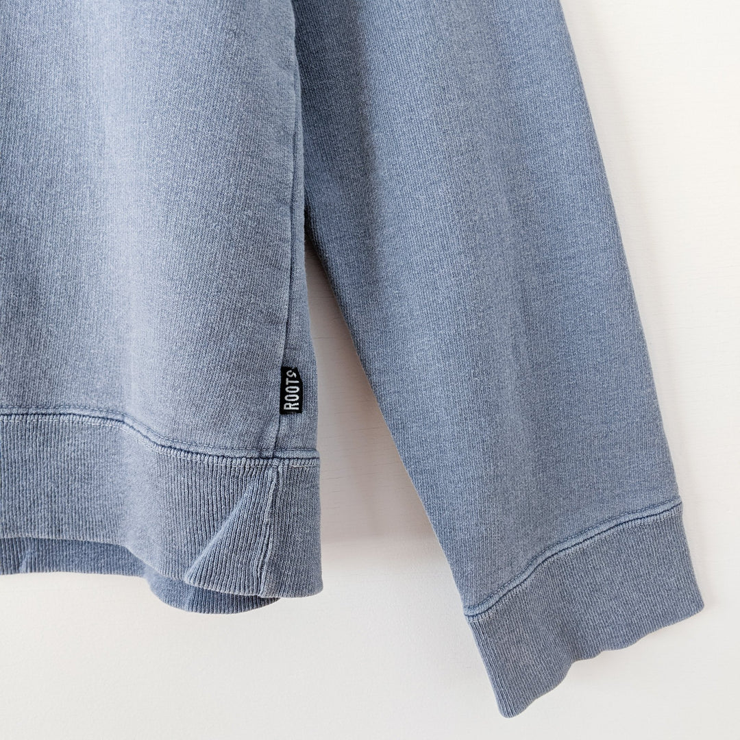 Faded Blue Cotton Roots Crewneck Sweatshirt Fold and Fray