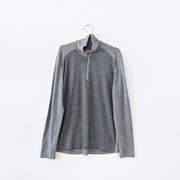 Icebreaker Grey Mock Neck Sweater. Half-Zip Neckline, Horizontal Thin Black Stripes on Torso. Merino Wool, Men’s Large.