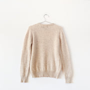 Olde English Lane Vintage Wool Crewneck Sweater, Ribbed Cuffs/Hem. Pure Virgin Wool, Light Beige/Cream/Ecru Colour. 
