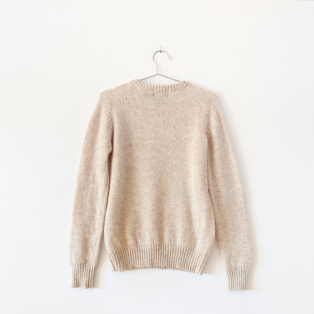 Olde English Lane Vintage Wool Crewneck Sweater, Ribbed Cuffs/Hem. Pure Virgin Wool, Light Beige/Cream/Ecru Colour. 