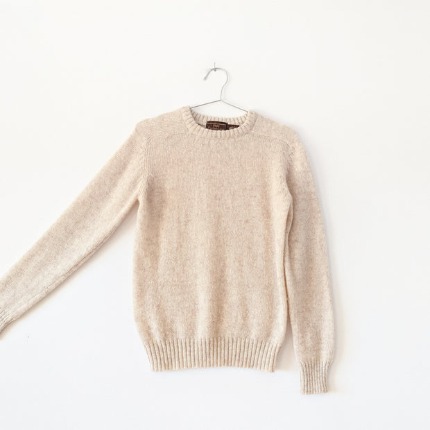 Olde English Lane, Vintage Wool Crewneck Sweater in Light Beige/Cream/Ecru Pure Virgin Wool. Sleeve Length/Bicep Width.
