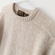 Olde English Lane Vintage Wool Sweater with Crewneck and Saddle Shoulder. Pure Virgin Wool, Light Beige/Cream/Ecru Colour. 