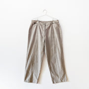 Cotton Ginny Plus Pants. Light Brown/Beige, Cropped, Straight Leg, Front Seams, Belt Loops. Mini Welt Pockets at Waistband.