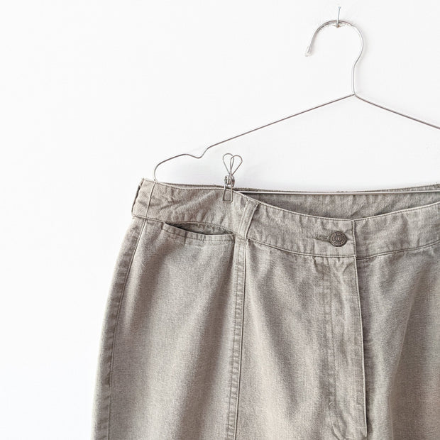 Cotton Ginny Plus Pants. Light Brown/Beige. Textured Cotton Fabric. Waistband, One Mini Pocket, Belt loops, Metal Button.