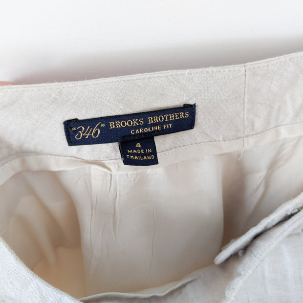 Brooks Brothers Caroline Fit Linen Pant, Pale Beige/Bright Cream, Women’s 4. Brooks Brothers Label with Interior Lining/Trim.