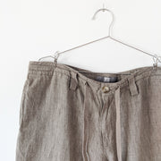 Light Brown/Beige Straight-Leg Linen Tristan Pant, Size 36 Men's. Drawstring, Beltloops, Side Pockets. Close View.