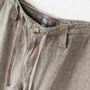 Light Brown/Beige Straight-Leg Linen Tristan Pant, Size 36 Men's. Drawstring, Button and Beltloops. Fold and Fray.