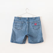 Denver Hayes Light Blue Denim Vintage 90's Cotton Denim Short. Size 42, Made in Canada. Red Logo on Back Pocket.