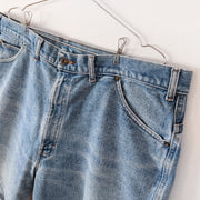Pocket with Rivets on Denver Hayes Light Blue Faded Jean Shorts. Vintage 90's Cotton Denim Short. Size 42, Made in Canada.