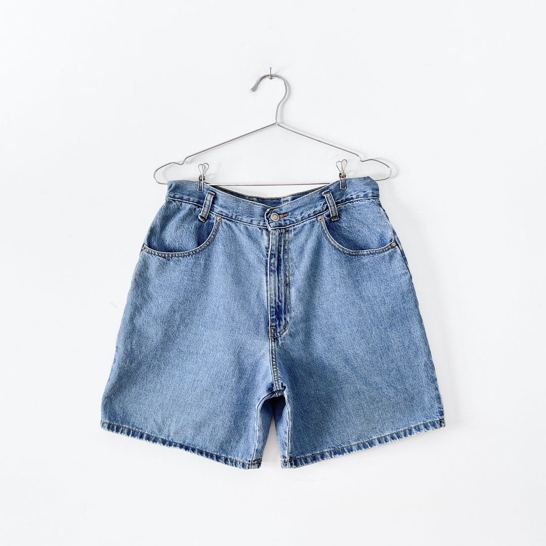High waisted light wash jean shorts top