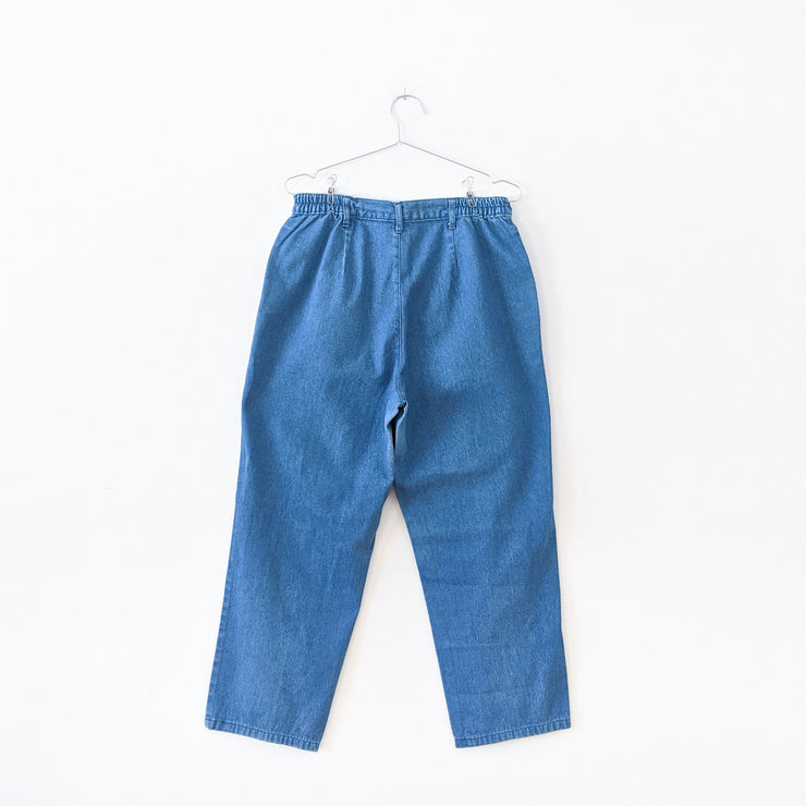 Vintage Blue Denim High-Waisted Pants/Jeans. Belt Loops, Straight/Tapered Leg, No Back Pockets. Alia Sport Petite Womens 12.