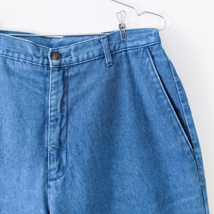 Vintage Blue Denim High-Waisted Pants/Jeans. Belt Loops, No Back Pockets. Close-up. Alia Sport Petite Womens 12.