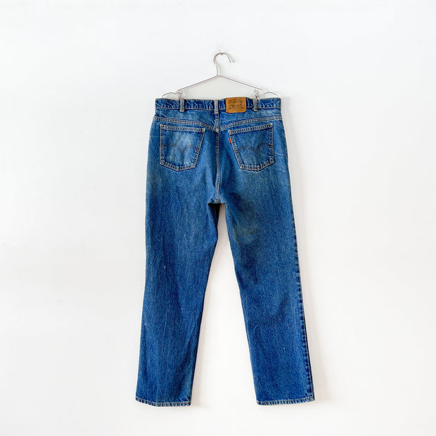 Vintage 1960 s 70 s Orange Tab Levi s 619 38X32 Blue Jeans Fold and Fray