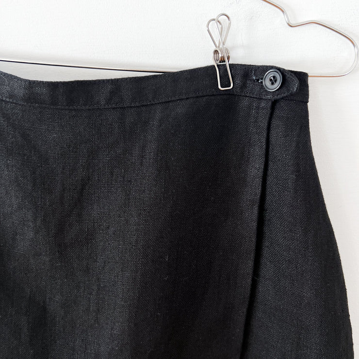 Vintage Hechter Basics Black Linen Wrap Skirt Fold and Fray