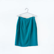 Vintage Teal Silk Skirt, YL by Yair Petites Women’s 6. Highwaisted Silk Pencil Skirt, Knee-Length. Fold and Fray in Canada.