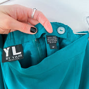 Interior Label on Vintage Teal Silk Skirt, YL by Yair Petites Women’s 6, 100% Silk. Vintage Clothing in Ontario Canada.