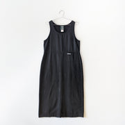 Cotton maxi shift dress in black, sleeeless, with one small pocket below the waist.