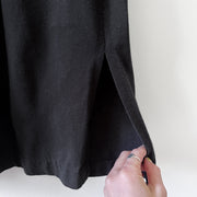 Side Slit on Black Shirred Dress, Vintage Black. Tank Dress, Scoop Neckline, Shirred Bodice. Fold and Fray in Canada.