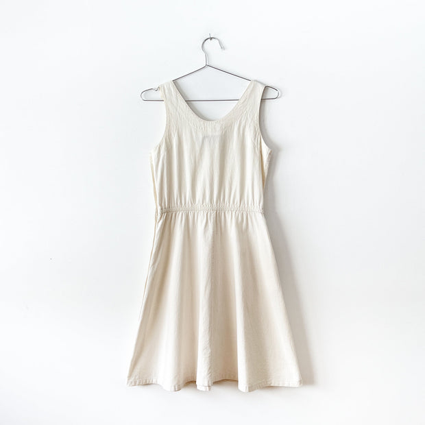 Vintage 1980’s Andrew Harvey Cream Sleeveless A-Line Dress, Natural Unbleached Cotton, Women’s 4. Fold and Fray in Canada.