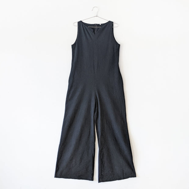 Vintage Black Wide-Leg Sleeveless Romper/Jumpsuit. High Neckline, Pockets. Vintage Clothing, Fold and Fray in Canada.